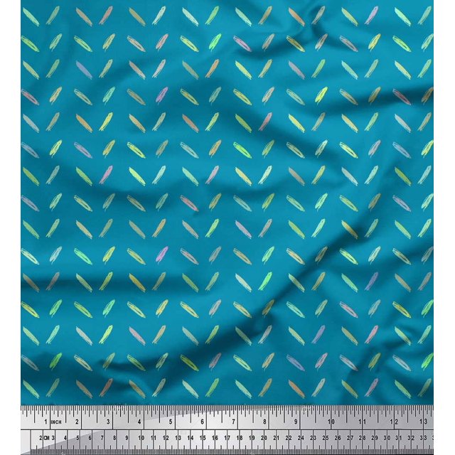 Soimoi Blue Modal Satin Fabric Brush Stroke Abstract Print Sewing Fabric Yard 42 Inch Wide