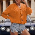 thumbnail image 3 of Baberdicy Cardigan Sweater Ladies Solid Color Button Sweater Knit Cropped Loose Cardigan Women's Cardigans Orange, 3 of 3