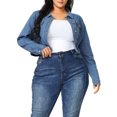 thumbnail image 1 of GRACE & GRANDEUR Women's Plus Size Jean Button Outfits Fashion Cropped Denim Jackets 2X Sky Blue, 1 of 8