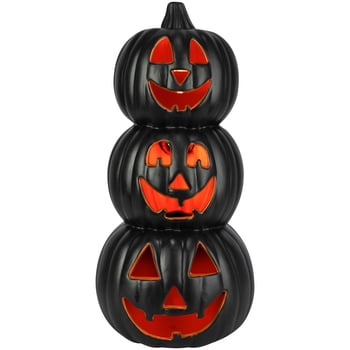 Citrouille moulée éclairée de 18 pouces Noir Trio Joyeux (Orange)