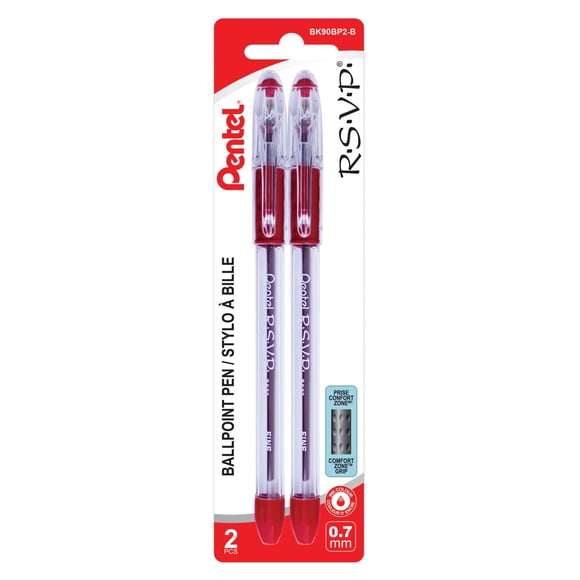 Pentel R.S.V.P. Ballpoint Pen, 0.7mm Medium Point Red Ink, 2PC Pack