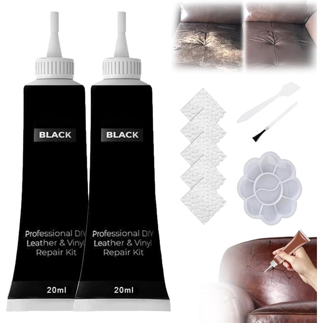 Advanced Leather Repair Gel, Multifunctional Couch and Jacket Repair Kit, Leather Repair Kit for Car Seat Vinyl Repair Kit, Premium Leather Repair Kit for Furniture (Black*2)