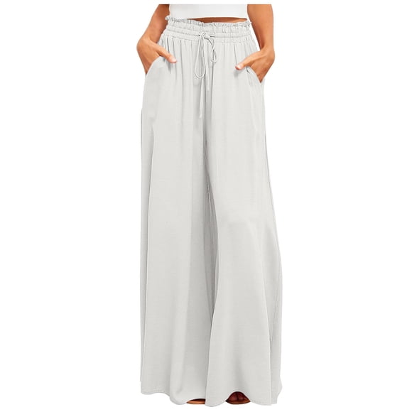 LOVZFMLL Wide Leg Pants for Women Flowy Swing Comfy Palazzo Pants Casual Loose High Elastic Waist Beach Vacation Trousers