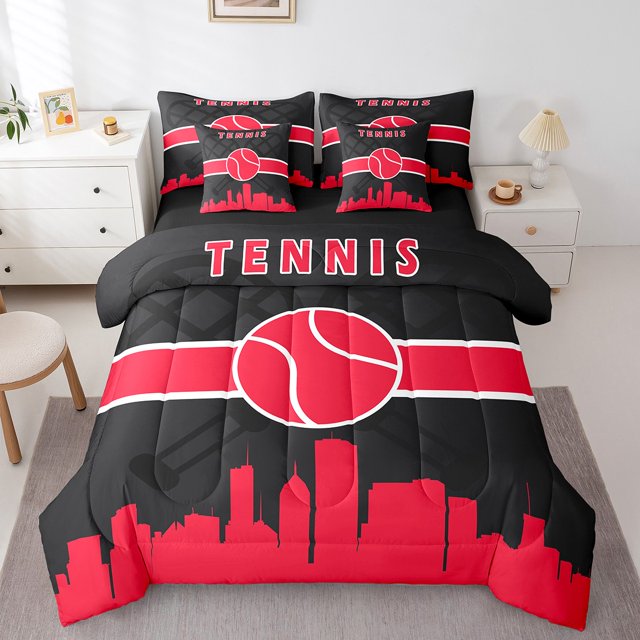 Ensemble de couette YST Gamer 7 pièces, thème sportif, jumeau, noir rouge