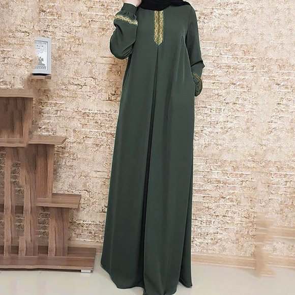 Bramtres Maxi Dresses,Plus Size Dress,Dress Kaftan Casual Long Maxi Women Dress Size Muslim Jilbab Abaya Plus Print Muslim Clothes,Long Dresses,Long Sleeve Dress,Casual Dresses,Green Dress,XXL