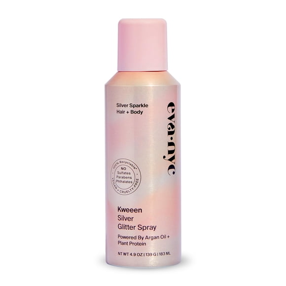 Eva Nyc Kweeen Silver Body And Hair Glitter Spray For Shimmer Washable Glitter Hairspray For Any Party Look 4.9 Oz