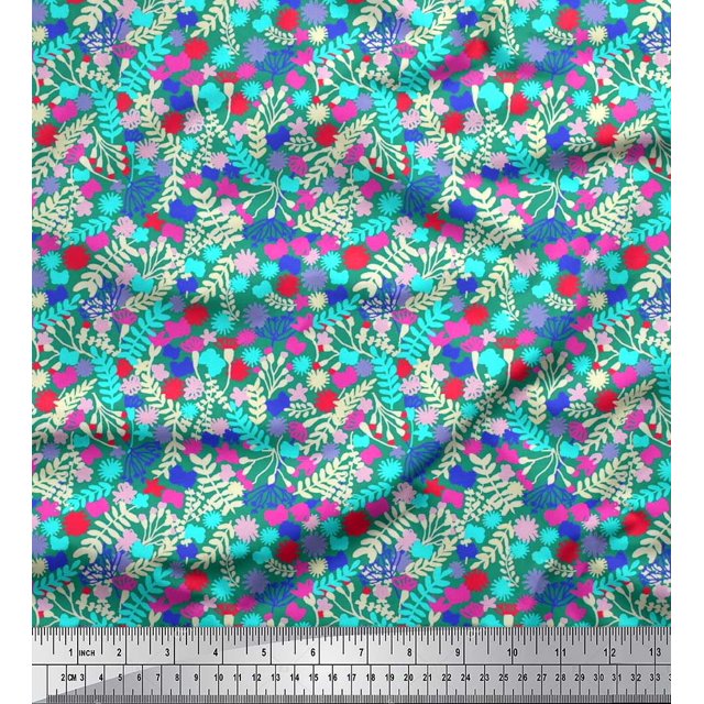 Soimoi Cotton Jersey Fabric Leaves & Floral Artistic Print Sewing Fabric Yard 58 Inch Wide