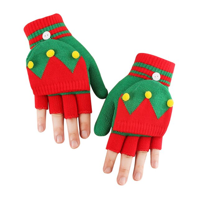 Gants Sans Doigts Mode Gants Demi-Doigts Doux Gants à Rabat pour Noël