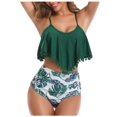 thumbnail image 1 of FhsagQ Women Swimsuit Sets Dress Women Two Piece High Waisted Bikini Set Ruffle Swimsuit Flounce Trim Bathing Suit Swimsuit Sets for Women with Robe Crotchless Green L, 1 of 3