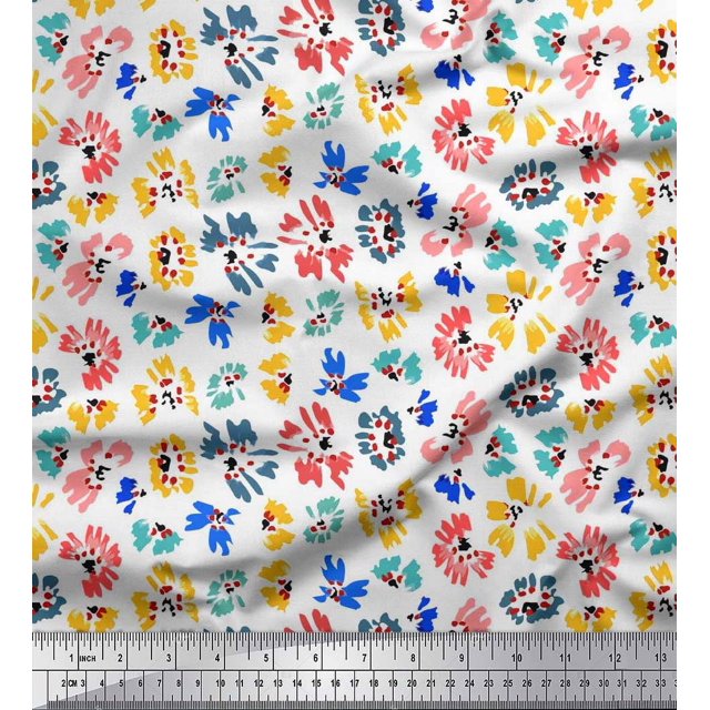 Soimoi Poly Georgette Fabric Flower Artistic Fabric Prints by Yard 52 Inch Wide
