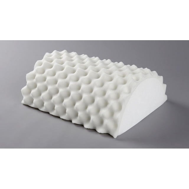 Orthowave™ Knee Rest with Convoluted Surface, a white orthopedic foam wedge pillow with a textured convoluted surface designed to elevate knees, realign hips, and reduce lower back pressure, suitable for use on any flat surface.