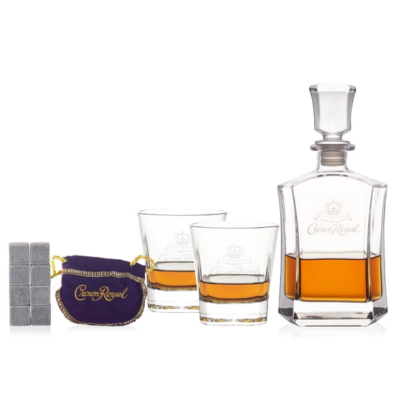 Coffret Carafe à Whisky Crown Royal Avec 2 Verres, 8 Pierres à Whisky Et 1 Pochette En Velours