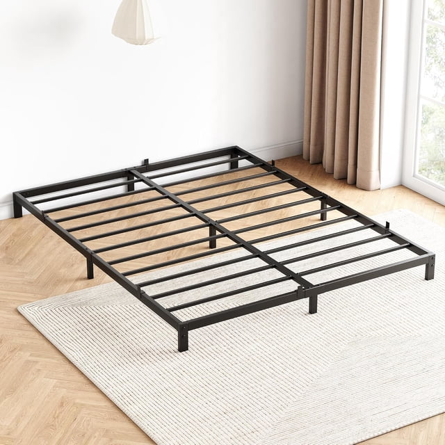 Ourlova Cadre de Lit Grand de 8 Pouces, Cadre de Lit Plateforme en Métal Format Grand avec Rangement sous le Lit, Structure Robuste, Assemblage Facile, Aucun Sommier Requis, Silencieux, Noir