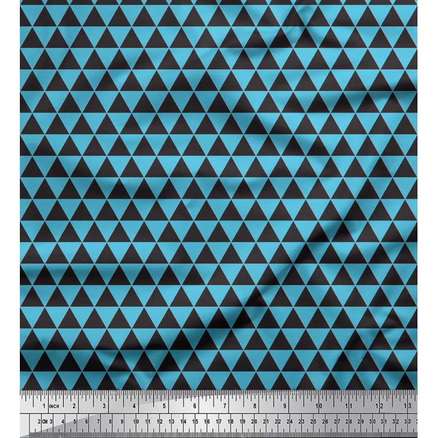 Soimoi Blue Cotton Voile Fabric Triangle Geometric Printed Fabric 1 Yard 42 Inch Wide