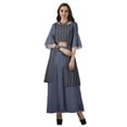 thumbnail image 3 of Moomaya Printed High Low Crop Top Kurti Palazzo Set Ethnic Indian Clothing Set For Womens, 3 of 8