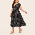 thumbnail image 2 of Fridja Womens Casual Plus Size V-neck Sans Manches à Pois Imprimé Ceinture Robe à Boutons, 2 of 9
