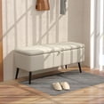 thumbnail image 2 of HOMCOM Banc Ottoman de Rangement, Repose-Pieds en Tissu de Lin Blanc Crème, 2 of 10
