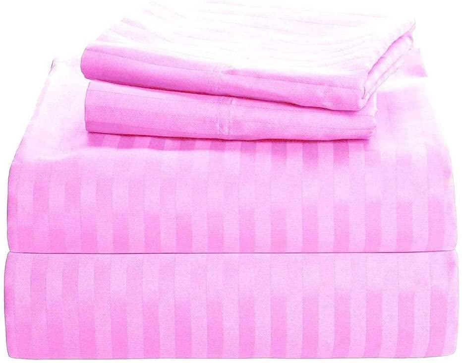 1200 Thread Count 100% Egyptian Cotton 3-Piece Fitted Sheet ( 1 Fitted Sheet + 2 Pillow Covers) 27 Inches Deep Pocket Size Stripe Pattern