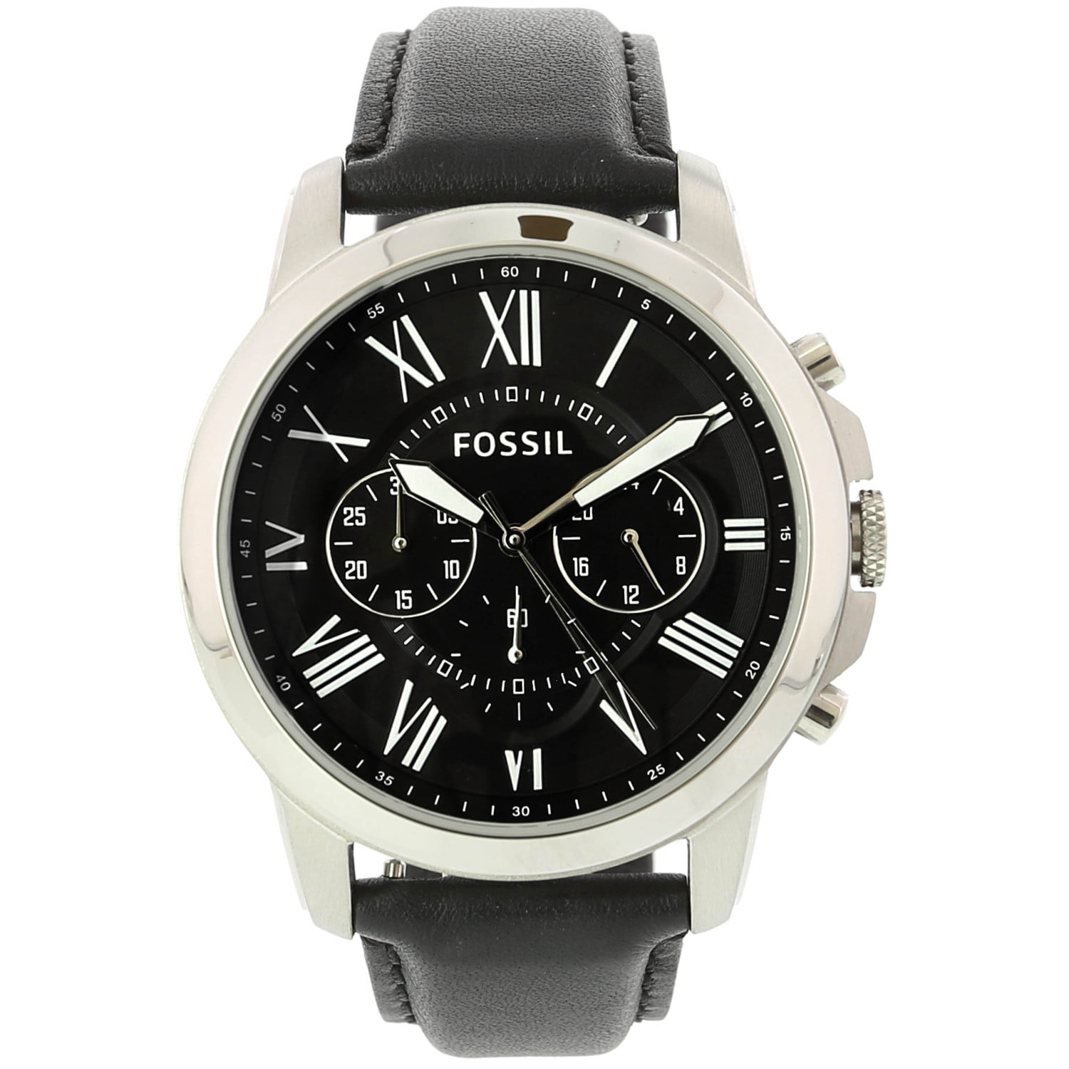 Fossil Men's Grant FS4812IE Chronograph Silver/Black Leather Watch