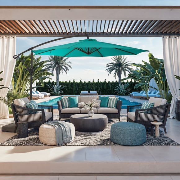 CorLiving 9.5ft Tilting Cantilever Outdoor Patio Umbrella with Steel Frame and 8 Support Arms, Turquoise