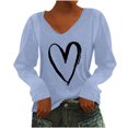 thumbnail image 1 of Pompotops T-Shirt à Manches Longues à Col en V Imprimé Décontracté pour Femmes, Chandail, Hauts, Liquidation, 1 of 4