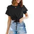 thumbnail image 2 of Hauts d'Été pour Femmes Décontractés à Col Rond Basiques Couleur Unie T-shirt à Manches Courtes Hauts pour Femmes Blouse Habillée, 2 of 7