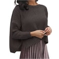 thumbnail image 1 of Timegard Hauts en Tricot pour Femmes Col Ras du Cou Fendu Manches Longues Court Chandail Automne Hiver Chandails Amples, 1 of 6