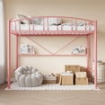 thumbnail image 2 of Ourlova Loft Bed Twin Size with Ladder and Arched Guardrail, Heavy Duty Metal Frame Sturdy Steel Slats Support, Small Space Saving Design, Pink, No Box Spring Needed, 2 of 8