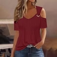 thumbnail image 3 of QIPOPIQ Women's Cold Shoulder Tops Short Sleeve V Neck T Shirts Basic Summer Tees Clearance, 3 of 7
