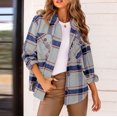 thumbnail image 2 of IROINID Veste Surchemise Courte pour Femmes Col Rabattu à Carreaux Manches Longues Confortable Décontractée Manches Longues à Carreaux Col Rabattu Vestes, Gris, 2 of 5