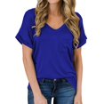 thumbnail image 2 of Pompotops Femmes Solide Manches Courtes V-Cou Poches Décontracté Tee Tops T Shirt, 2 of 7