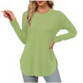 thumbnail image 1 of Yuyuzo Womens Tops Crew Neck Long Sleeve Side Split Solid Color Loose Casual Basic Fall Tunic Top, 1 of 5