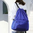 thumbnail image 2 of HHBEAUTY Blue Drawstring Gym Bag for Men, Waterproof Drawstring Backpack for Women, Swim Bag with Shoes Compartment, Pull String Sport Bag for Soccer and Basketball, 2 of 7