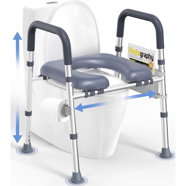 Toilet Seat Risers for Seniors Raised Toilet Seat with Handles &; Padded Seat Adjustable Height &; Width Elevated Toilet Seat for Elderly Handicap Fit Any Toilet
