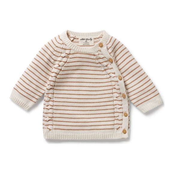 Wilson+Frenchy Kimono Cardigan Rayé Tricoté Biologique - Cannelle (0-3 Mois)