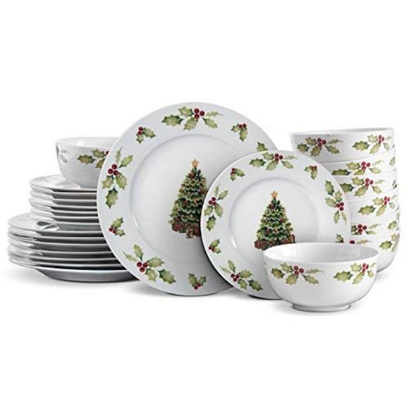 Pfaltzgraff Christmas Day Ensemble de Vaisselle, Service pour 8, Blanc