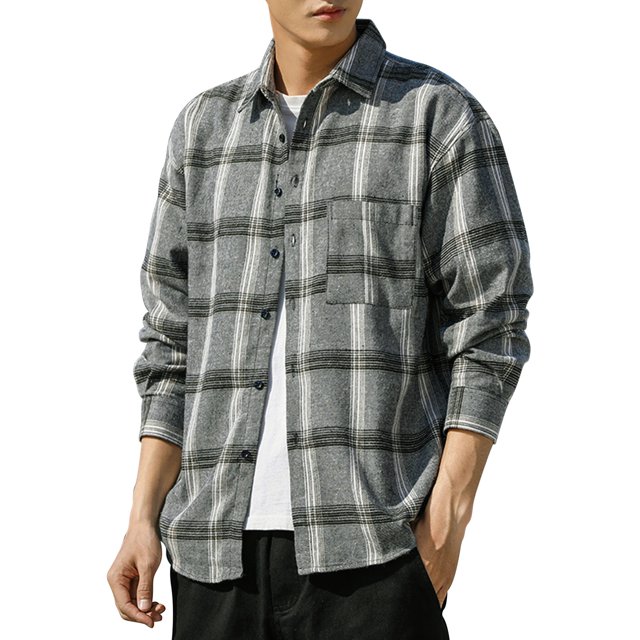 Diconna Chemise à Carreaux Slub pour Homme Coupe Ajustée Coupe Standard à Manches Longues Chemises Boutonnées Manteau Hauts