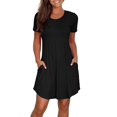 thumbnail image 4 of DPTALR Women's Round Neck Long Dress Short Sleeved Solid Pocket Dress, 4 of 6