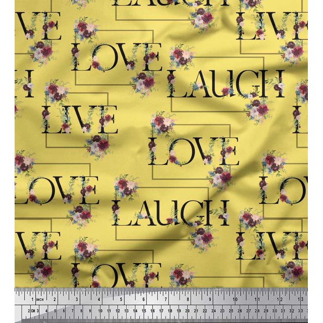 Soimoi Poly Georgette Fabric Floral Love Text Print Sewing Fabric Yard 42 Inch Wide