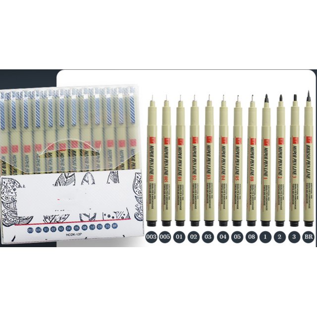 Precision Micro-Line Pens, 12 Size Black Micro-Pen Fineliner Ink Pens, Waterproof Archival Ink Multiliner Pens for Artist Illustration, Calligraphy, Sketching, Anime, Technical Drawing
