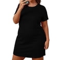 thumbnail image 3 of NSLGXD Robe Décontractée Grande Taille pour Femmes à Manches Courtes, Col Rond, Robe T-Shirt de Nuit, Robes, Couleur Unie, Tenue de Détente, Robe Mini pour Dames, Robe Noire, Taille g-5TG, 3 of 7
