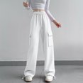 thumbnail image 1 of RXIRUCGD Women's Solid Color Velvet With Drawstring Wide Leg Workwear Pants, White, Size: S, 1 of 3