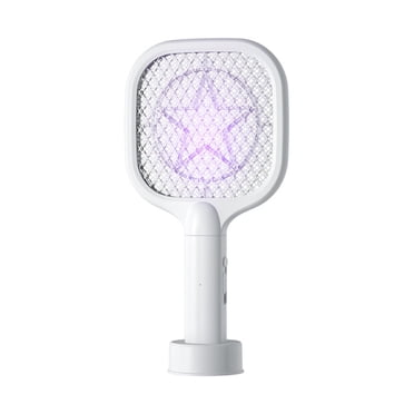 COM1950s Raquette Électrique Anti-Mouches, Raquette Anti-Mouches Électrique, Raquette Anti-Mouches Électrique, Raquette Anti-Mouches 2 en 1 Rechargeable 3000V avec Extincteur Anti-Mouches à Lumière Violette à Double Mode pour la Maison Intérieure et Extérieure