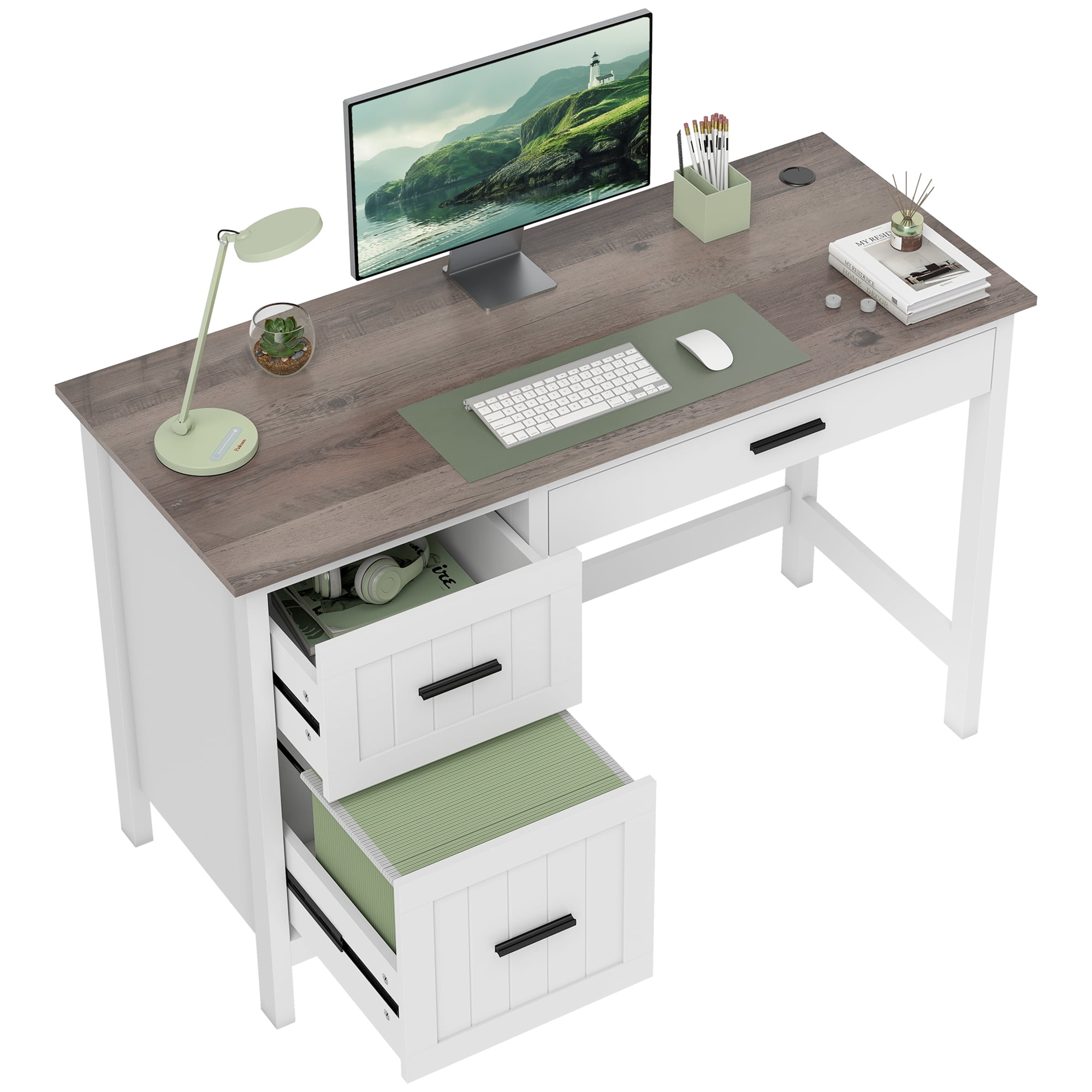 HOMCOM Computer Desk with 3 Drawers, Farmhouse Home Office Desk, White