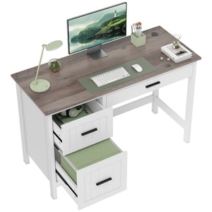 HOMCOM Bureau d'ordinateur avec 3 Tiroirs, bureau d'accueil de la ferme, blanc