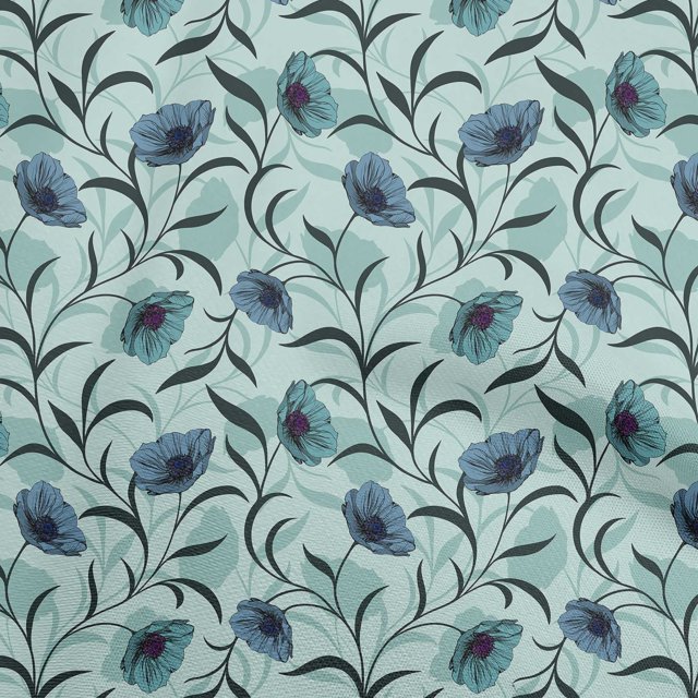 oneOone Rayon Turquoise Blue Fabric Florals Fabric For Sewing Printed Craft Fabric By The Yard 56 Inch Wide