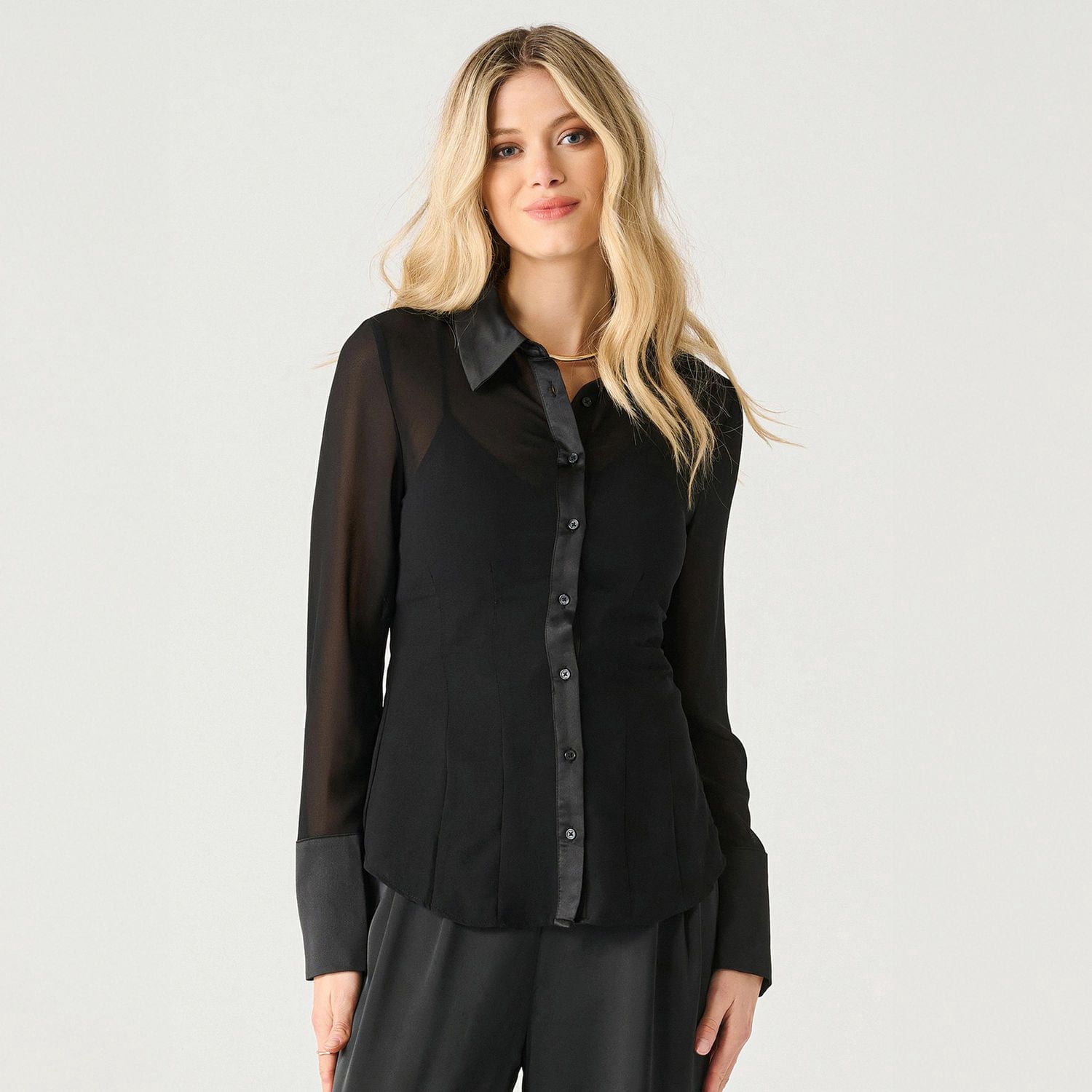 Devoted long sleeve cinched sheer blouse