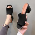 thumbnail image 2 of WLOELOEW Women'S Square Toe Sandals In Black Block Heel Casual Mesh Upper Foot Length 9.65 Inches Us Size 7, 2 of 9