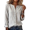 thumbnail image 2 of FAVIPT Womens V Neck Cotton Linen Blouses Long Sleeve Button Front Shirts Loose Fit Spring Casual Tops White,L, 2 of 4