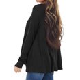 thumbnail image 3 of Women V Neck Buttons Stitched Long Sleeve Irregular Hem Knit Blouse, 3 of 5